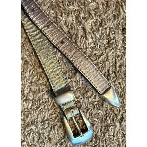 Leatherock Women’s Belt Sz‎ Small Skinny Bronze Champagne Silver Metal Joints